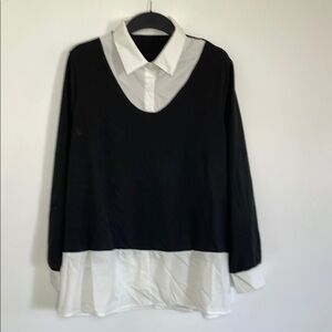 New Black and White Blouse that looks like 2 shirts Size 2XL